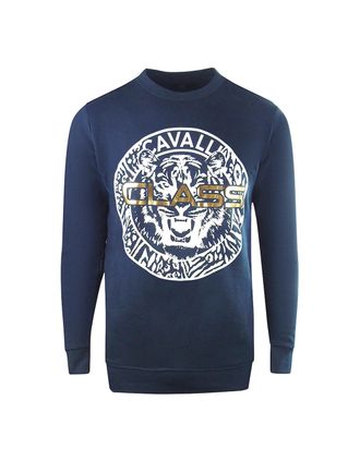 Roberto Cavalli Mens Cavalli Class Large Circle Logo Navy Blue Sweatshirt - Size: 44
