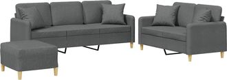 vidaXL Vidaxl - Juego De Sof&aacute;s Con Cojines 3 Piezas Tela Gris Oscuro