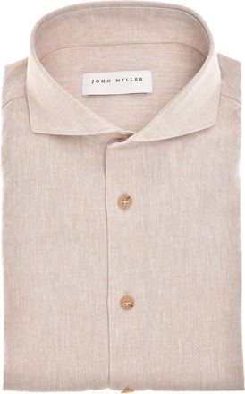 John Miller Overhemd beige John Miller Tailored fit linnen gemeleerd
