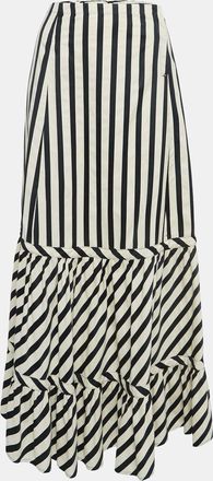 Sportmax Black/white Striped Cotton Blend Flared Maxi Skirt