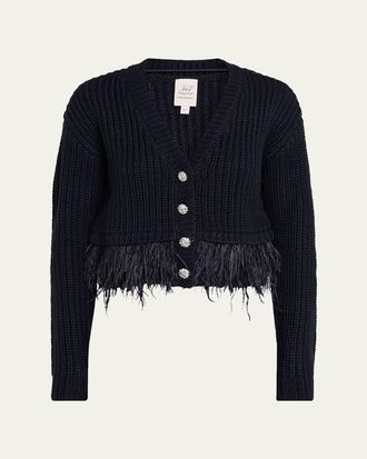 Cinq &agrave; Sept Krissi Feather-Trim Cardigan