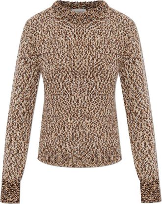 Moncler Trui met decoratieve brei - Dames - Ronde hals truien - Bruin - L - Wol - Truien & Vesten