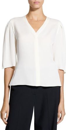 Theory Round Sleeve Silk Button-Up Top in Ivory at Nordstrom, Size X-Large