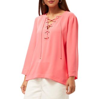 Trina Turk Catamaran Lace Up Top in Coral Crush at Nordstrom, Size X-Small