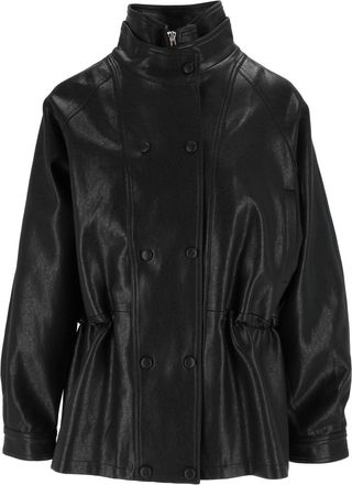 Eleh Black Shiny High Collar Double-Breasted Jacket