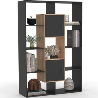 IDMarket Estanter&iacute;a Colette Con 11 Compartimentos Y 2 Compartimentos Negros Y Efecto Madera H.143 Cm