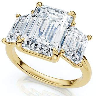 Pompeii3 Cert. 5Ct Emerald Cut Diamond Engagement Ring 3-Stone 14k Gold or Pt Lab Grown