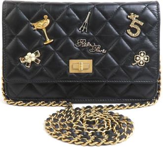 Chanel Black Leather Chain/Shoulder Wallet (Pre-Owned)