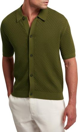 Ted Baker Domati Texture Knit Short Sleeve Button-Up Shirt in Khaki at Nordstrom, Size 2
