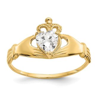 Diamond2Deal 14k Yellow Gold Dark Red Cubic Zirconia Claddagh Heart Ring