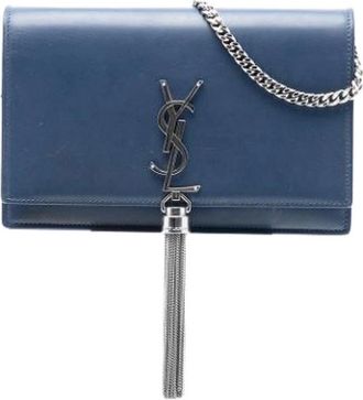 Saint Laurent Pre-owned Cross Body Bags, female, Blue, Size: ONE SIZE Pre-owned The Kate Wallet on Chain