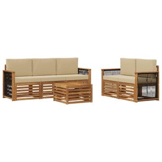 vidaXL Juegos De Sof&aacute;s Con Coj&iacute;n 6 Pcs Madera De Acacia S&oacute;lida Vidaxl