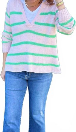 Wooden Ships Margot Stripe Top Cotton Sweater In Pink Whim/verdigirs