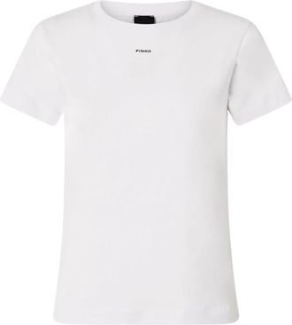 Pinko Basis Katoenen Jersey T-Shirt met Logo - Dames - T-shirts - Wit - XL - Katoen - Tops