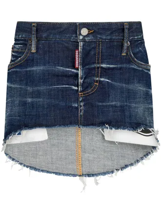 Dsquared2 logo-tag denim skirt - women - Cotton/Cotton/Spandex/Elastane/Calf Leather - 38 - Blue