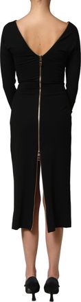 Dolce & Gabbana Womens Black Long Sleeves Front Zipper Midi Dress Viscose Nylon Elastane