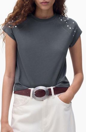 Mango Stud Crop Top in Charcoal at Nordstrom, Size X-Small
