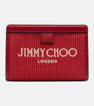 Jimmy Choo London Avenue Small leather-trimmed raffia pouch
