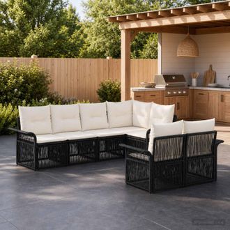 vidaXL Vidaxl Set Divano Da Giardino 7 Pz 7-numero Di Posti Nero Polyrattan