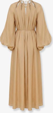 Zimmermann Womens Long Silk Dress Mahon Beige
