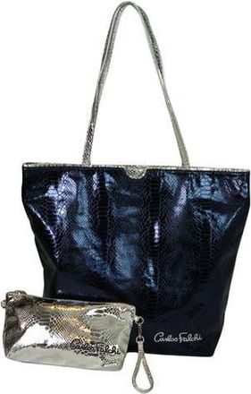 Carlos Falchi Microfiber Python Tote in Navy at Nordstrom