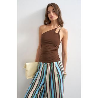 Topshop One Shoulder Beaded Strap Top in Brown at Nordstrom, Size X-Small