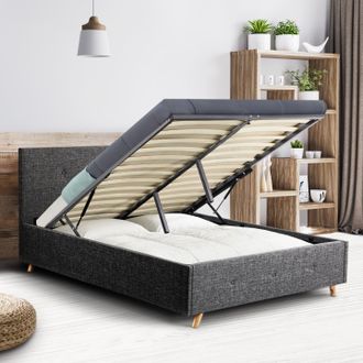 IDMarket Lulea Cama De Matrimonio Escandinava 140 X 190 Cm Tejido Gris Antracita
