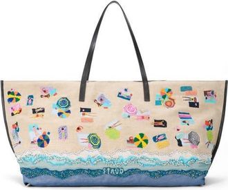 Staud Large Christos Beaded & Embroidered Jute Tote in Beach Day at Nordstrom