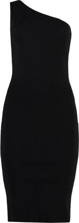 Yves Salomon Geribbelde Gebreide Jurk met &Eacute;&eacute;n Schouder - Dames - Casual kleedjes - Zwart - 2XS - Polyester - Kleedjes