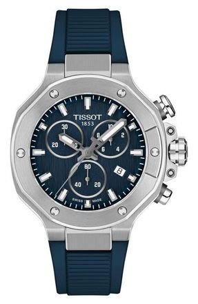Tissot T-Race Chronograph Silicone Strap Watch, 38mm in Blue at Nordstrom