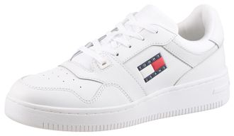 Tommy Jeans Sneaker TOMMY JEANS TJM RETRO BASKET ESS, Herren, Gr. 40, weiss (wei&szlig;), Leder, Textil, unifarben, Schuhe Sneaker, Freizeitschuh, Halbschuh, Schn&uuml;rschu