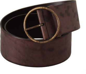 Dolce & Gabbana Womens Dark Brown Wide Calf Leather Logo Round Buckle Belt