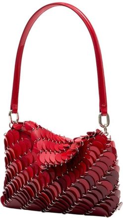 Paco Rabanne Womens Scallop-Appliqu&eacute; Calfskin Shoulder Bag Red