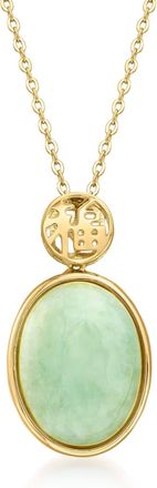 Ross-Simons Jade Good Fortune Pendant Necklace in 18kt Gold Over Sterling