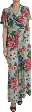 Dolce & Gabbana Blue Floral Wide Leg Wrap Jumpsuit Womens Dress