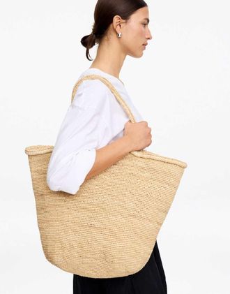 Arket Borsa shopping grande in pura paglia di rafia beige neutro