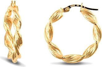 Jewelco London 9ct Gold Barked Platted Twist 3.5mm Hoop Earrings 22mm - JER150