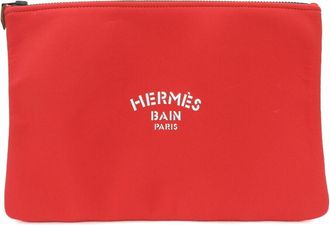 Herm&egrave;s Red Color Nylon Clutch Bag Pouch (Pre-Owned)