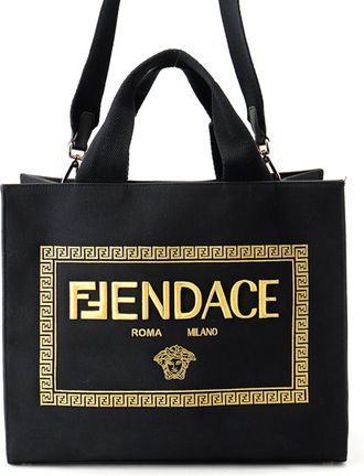 Fendi Black Gold Canvas Handbag Tote Bag (Pre-Owned)
