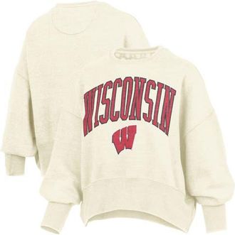 Pressbox Womens Pressbox Natural Wisconsin Badgers Oversized Waist-Length Crewneck Sweatshirt at Nordstrom, Size Xx-Large