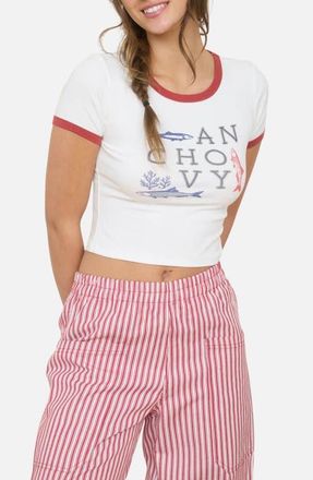 J.O.A. Graphic Crop Ringer T-Shirt in Ivory at Nordstrom, Size Medium