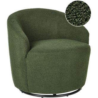 Beliani Sill&oacute;n Respaldo Curvo Glamour Art Deco Boucl&eacute; Vell&oacute;n Base Negra Giratoria 360&deg; Verde Davik
