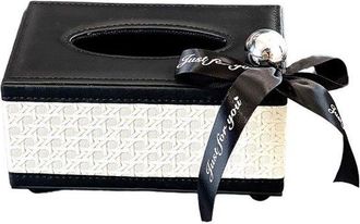 OEM Caja De Pa&ntilde;uelos Rectangular De Piel - Elegante Caja De Pa&ntilde;uelos - Blanco Y Negro