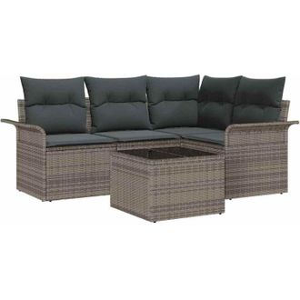vidaXL Garden Sofa Set with Storage 5 pcs Grey Poly Rattan vidaXL