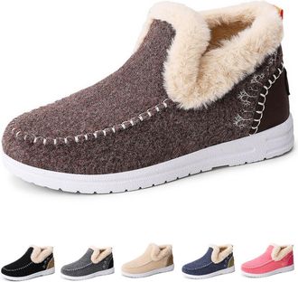 Generic Cozy Orthopedic Fleece Slip-On Boots, Women Men Warm Plush Lined Flat Shoes, Comfy Warm Anti-Slip Snow Boots (Khaki,6.5)