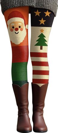 Generic Christmas Leggings for Women High Waisted Workout Athletic Candy Cane Leggings Elastic Waist Soft Comfy Pajama Santa Claus Printed Xmas Pants Festive 
