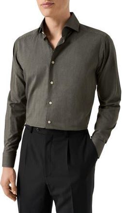 Eton Slim Fit Flannel Dress Shirt in Dark Green at Nordstrom Rack, Size 15