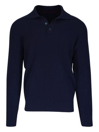 Brunello Cucinelli polo-collar ribbed sweater - men - Cashmere - L - Blue
