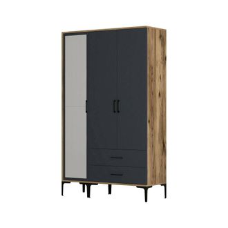 Dmora Armario 3 Puertas Shaula, Muebles De Dormitorio, Vestidor, Armario De Ropa, 120x201h48 Cm, Nogal Y Antracita, Con Embalaje Reforzado - Dmora