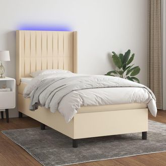 vidaXL Vidaxl - Cama Box Spring Colch&oacute;n Y Luces Led Tela Crema 100x200 Cm